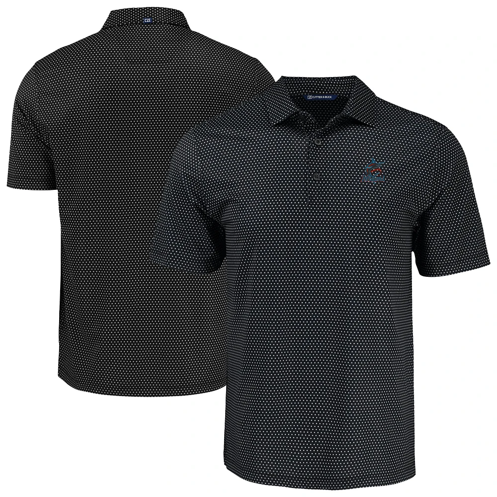 Men's Cutter & Buck Miami Marlins Big Tall Pike Eco Shadow Check Print Polo