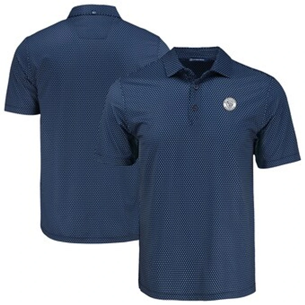 Men's Cutter & Buck Navy Milwaukee Brewers Big Tall Pike Eco Shadow Check Print Polo