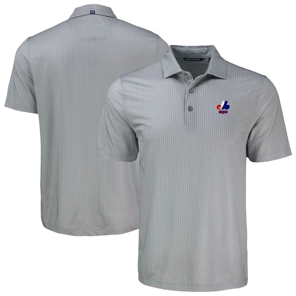 Men's Cutter & Buck Gray Montreal Expos Big Tall Cooperstown Collection Pike Eco Shadow Check Print Polo