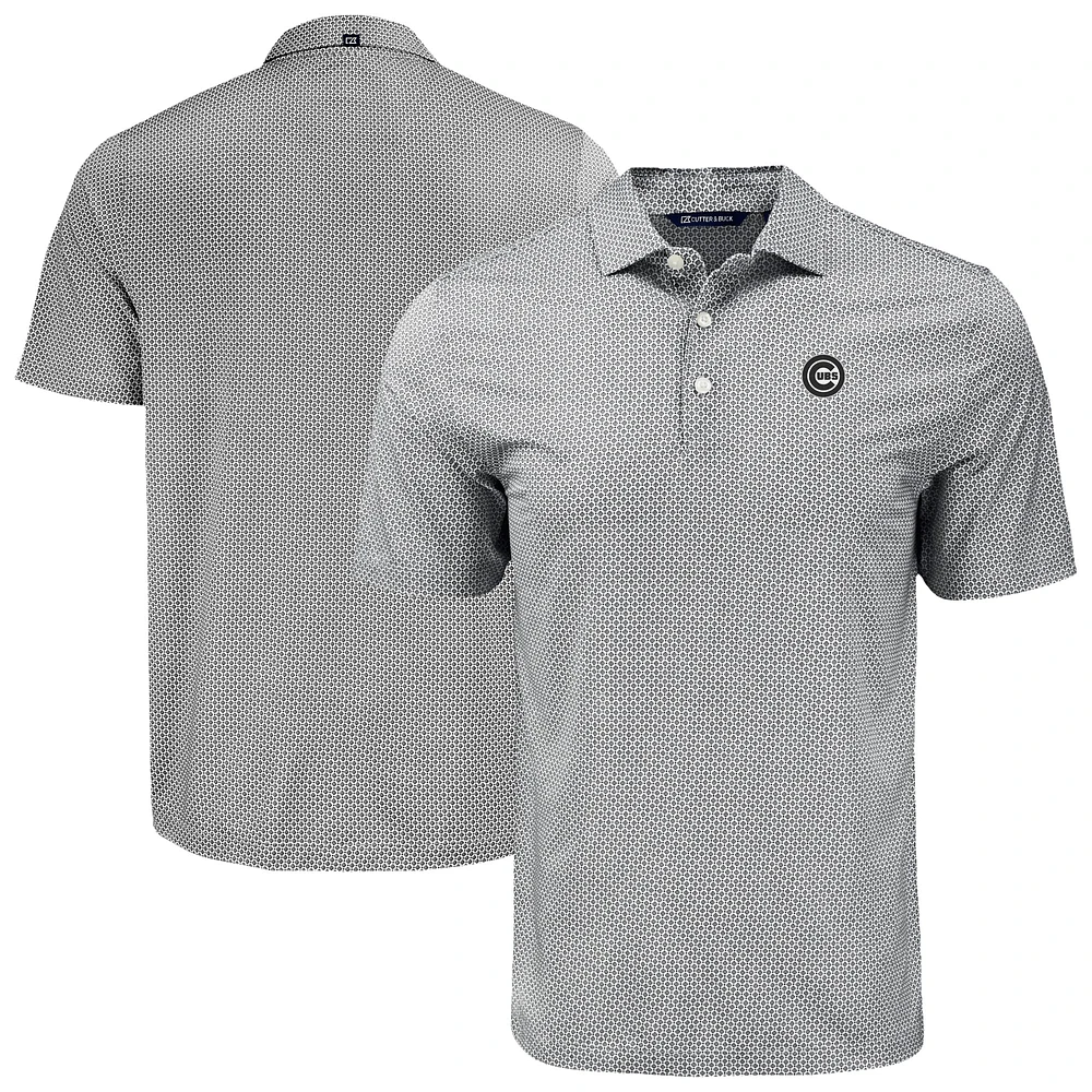 Men's Cutter & Buck Black Chicago Cubs Big Tall Pike Eco Diamond Dot Print Polo