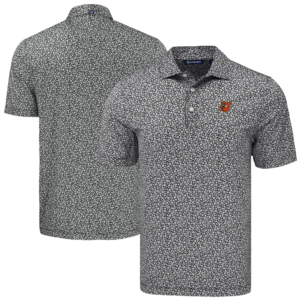 Men's Cutter & Buck Black Baltimore Orioles Big & Tall Cooperstown Collection Pike Eco Flora Print Recycled Polo