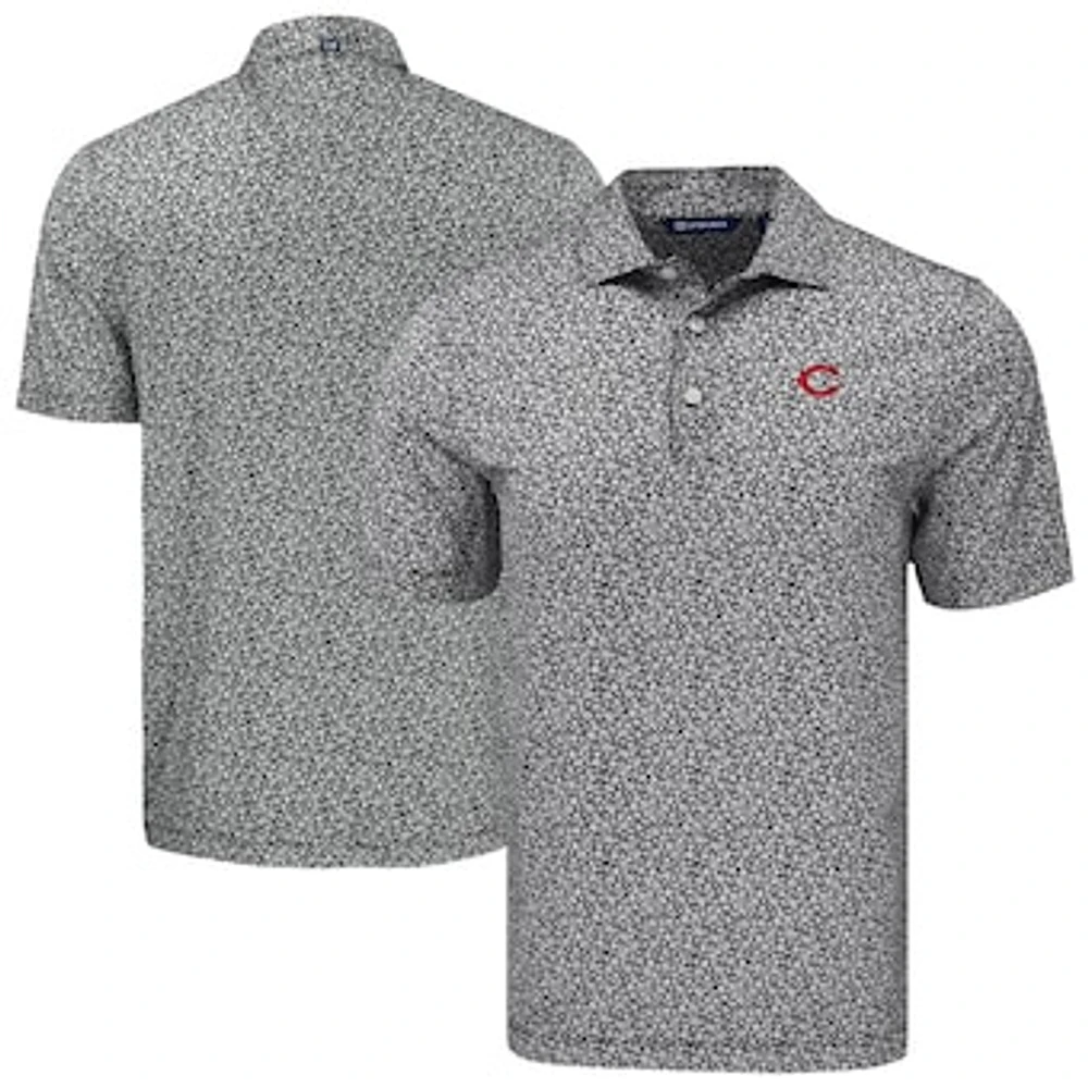 Men's Cutter & Buck Black Cincinnati Reds Big Tall Pike Eco Flora Print Recycled Polo