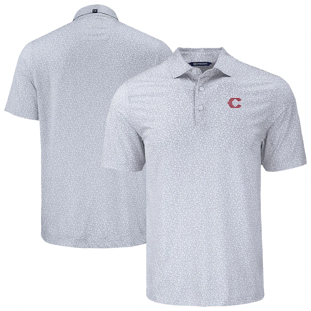 Men's Cutter & Buck Gray Cincinnati Reds Big Tall Pike Eco Flora Print Recycled Polo