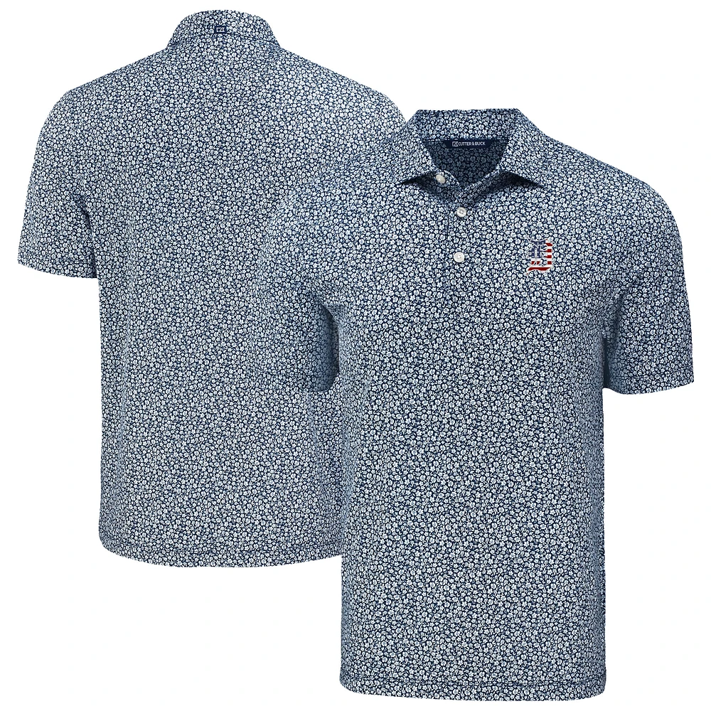 Men's Cutter & Buck Navy Detroit Tigers Big Tall Pike Eco Flora Print Recycled Polo