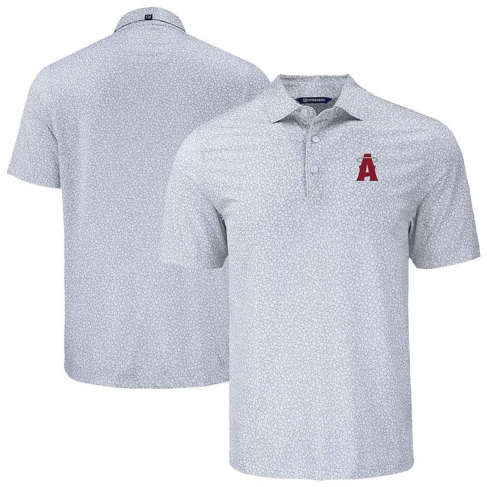 Men's Cutter & Buck Gray Los Angeles Angels Big Tall Pike Eco Flora Print Recycled Polo