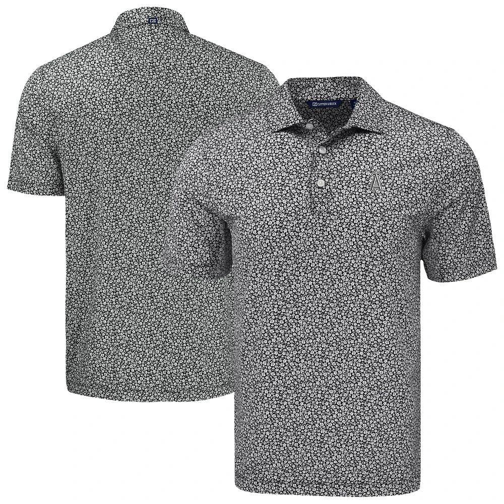 Men's Cutter & Buck Black Los Angeles Angels Big Tall Pike Eco Flora Print Recycled Polo