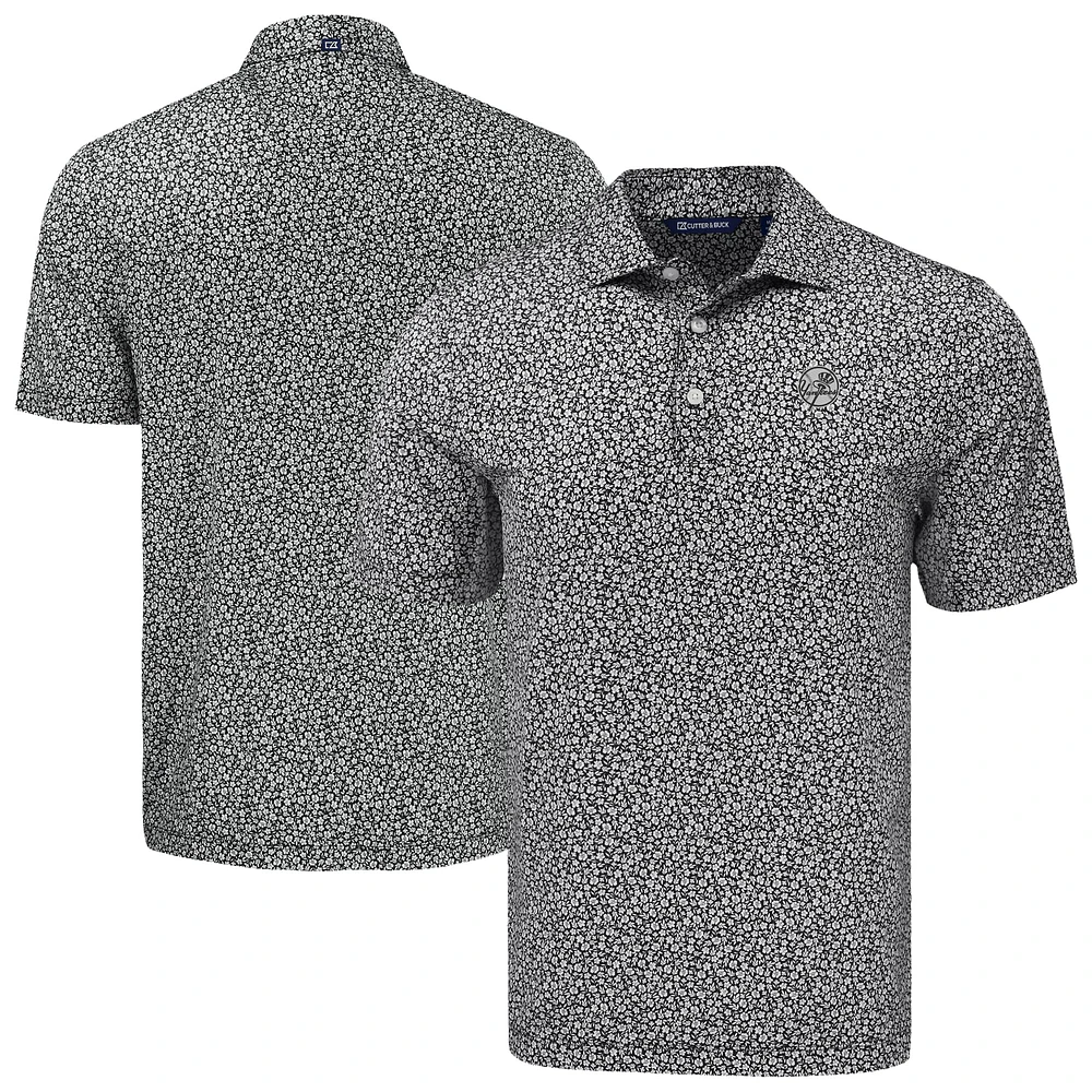 Men's Cutter & Buck Black New York Yankees Big Tall Pike Eco Flora Print Recycled Polo