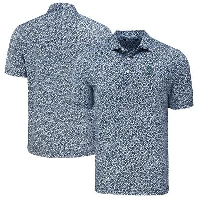 Men's Cutter & Buck Navy Seattle Mariners Big Tall Pike Eco Flora Print Recycled Polo
