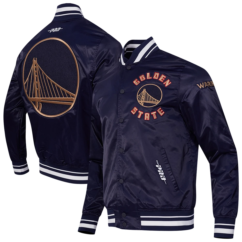 Men's Pro Standard Navy Golden State Warriors 2024/25 City Edition Chenille Satin Full-Snap Jacket