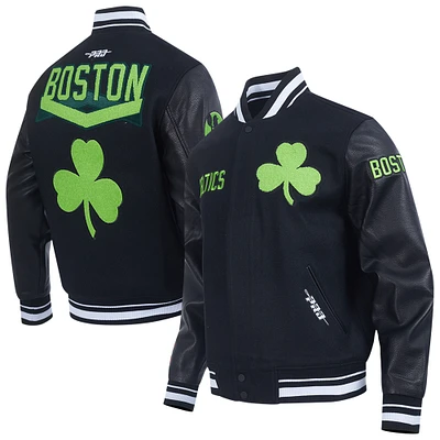 Men's Pro Standard Black Boston Celtics 2024/25 City Edition Wool Varsity Full-Zip Jacket