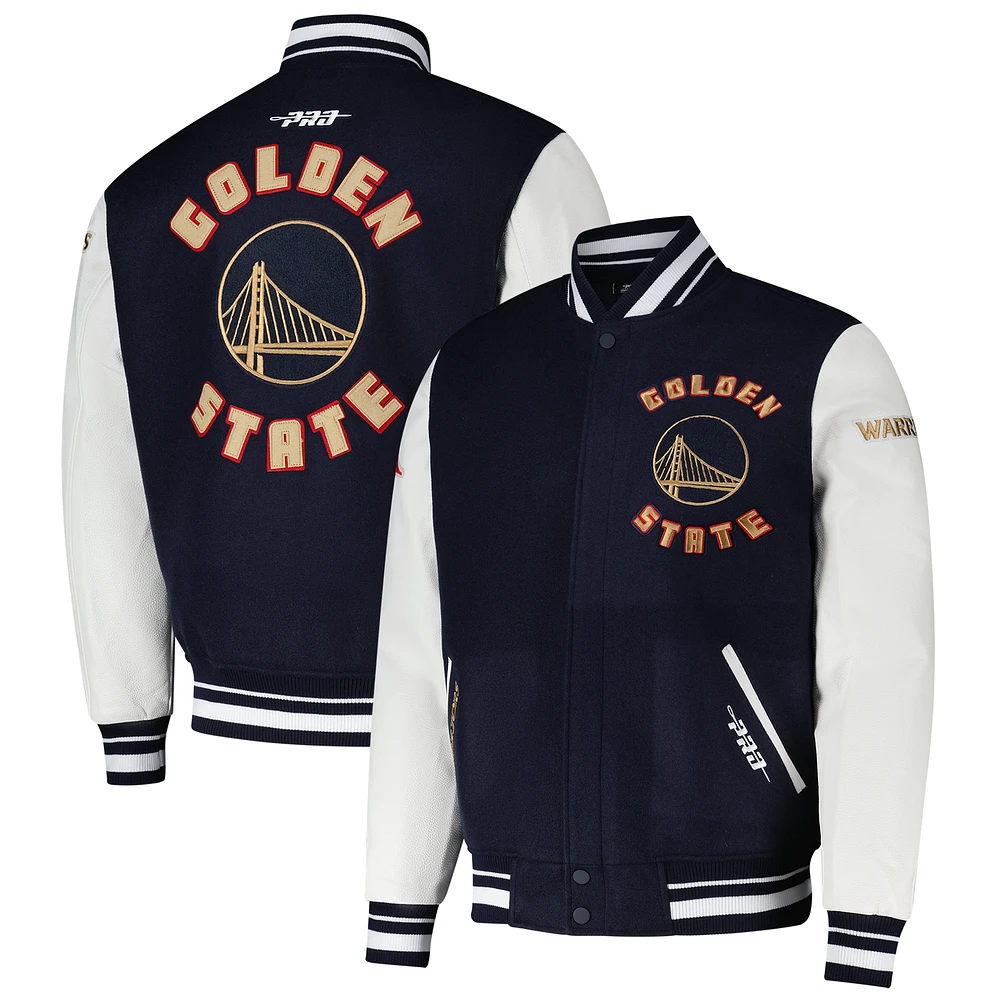Men's Pro Standard Navy Golden State Warriors 2024/25 City Edition Wool Varsity Full-Zip Jacket