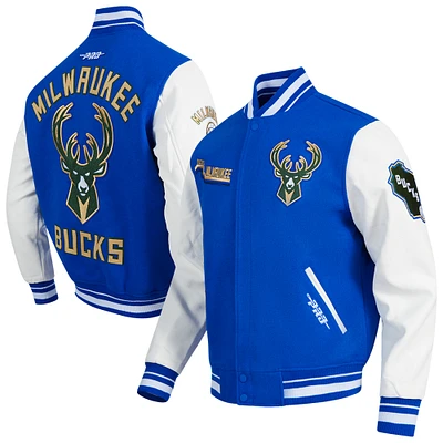 Men's Pro Standard Blue Milwaukee Bucks 2024/25 City Edition Wool Varsity Full-Zip Jacket