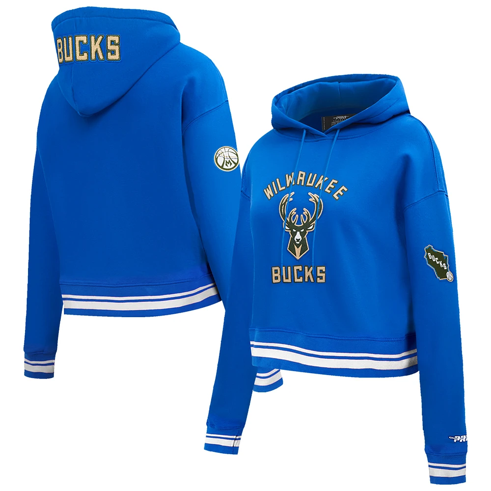 Women's Pro Standard Blue Milwaukee Bucks 2024/25 City Edition Chenille Applique Cropped Pullover Hoodie