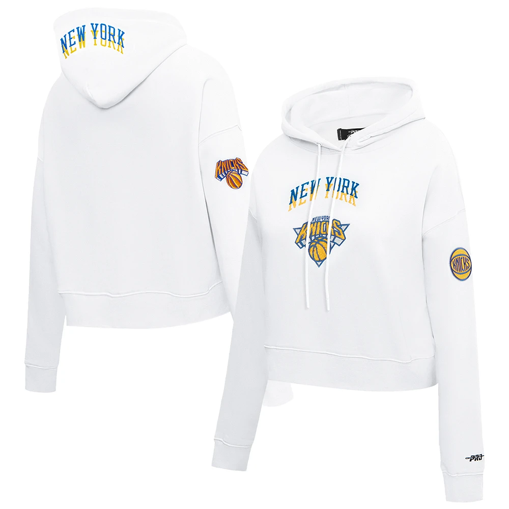 Women's Pro Standard White New York Knicks 2024/25 City Edition Chenille Applique Cropped Pullover Hoodie