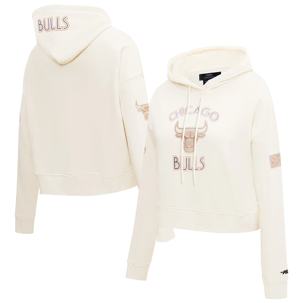 Women's Pro Standard Cream Chicago Bulls 2024/25 City Edition Chenille Applique Cropped Pullover Hoodie