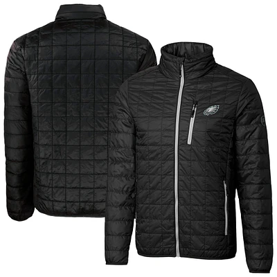 Men's Cutter & Buck Black Philadelphia Eagles Rainier PrimaLoft Eco Insulated Full-Zip Puffer Jacket