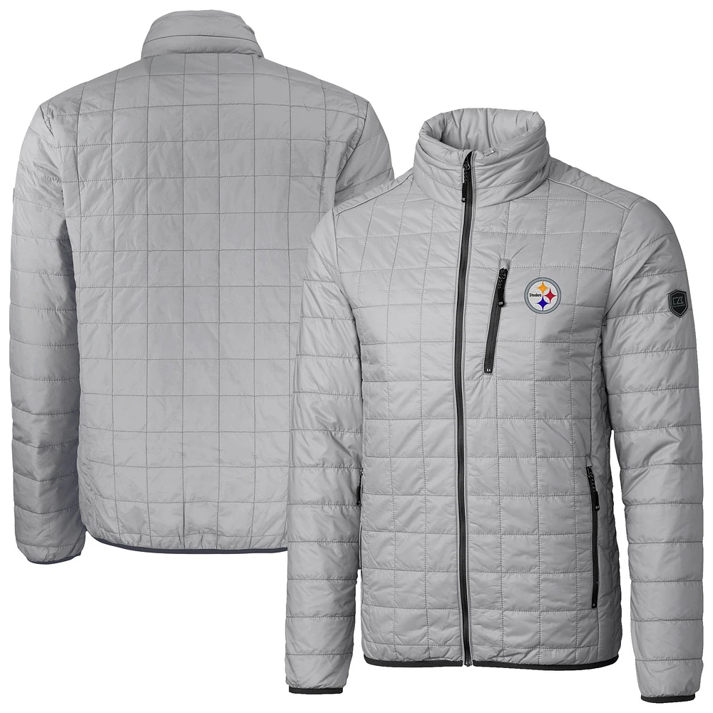 Men's Cutter & Buck Gray Pittsburgh Steelers Rainier PrimaLoft Eco Insulated Full-Zip Puffer Jacket