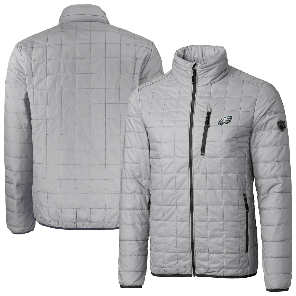 Men's Cutter & Buck Gray Philadelphia Eagles Rainier PrimaLoft Eco Insulated Full-Zip Puffer Jacket