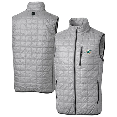 Men's Cutter & Buck Gray Miami Dolphins Rainier PrimaLoft Eco Insulated Full-Zip Puffer Vest