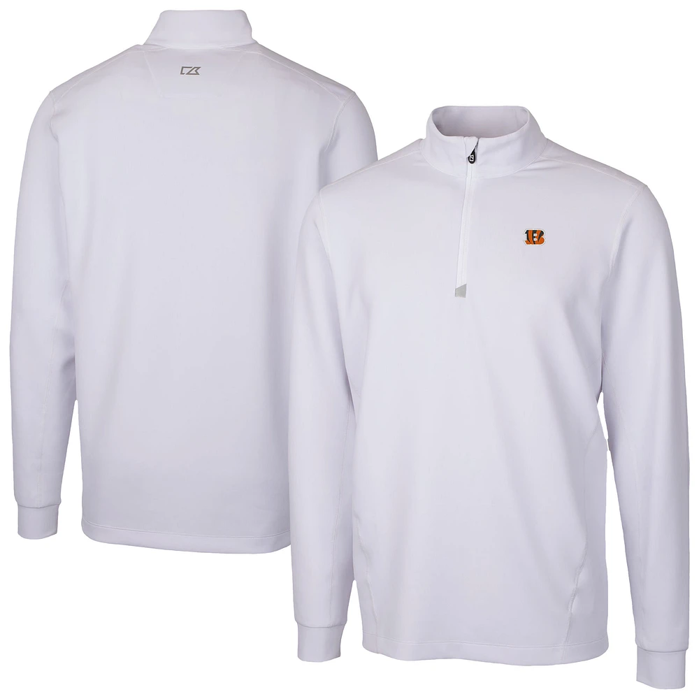Men's Cutter & Buck White Cincinnati Bengals Traverse Stretch Quarter-Zip Top