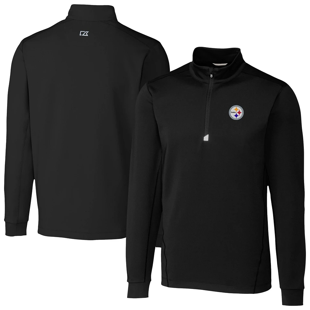 Men's Cutter & Buck Black Pittsburgh Steelers Traverse Stretch Quarter-Zip Top
