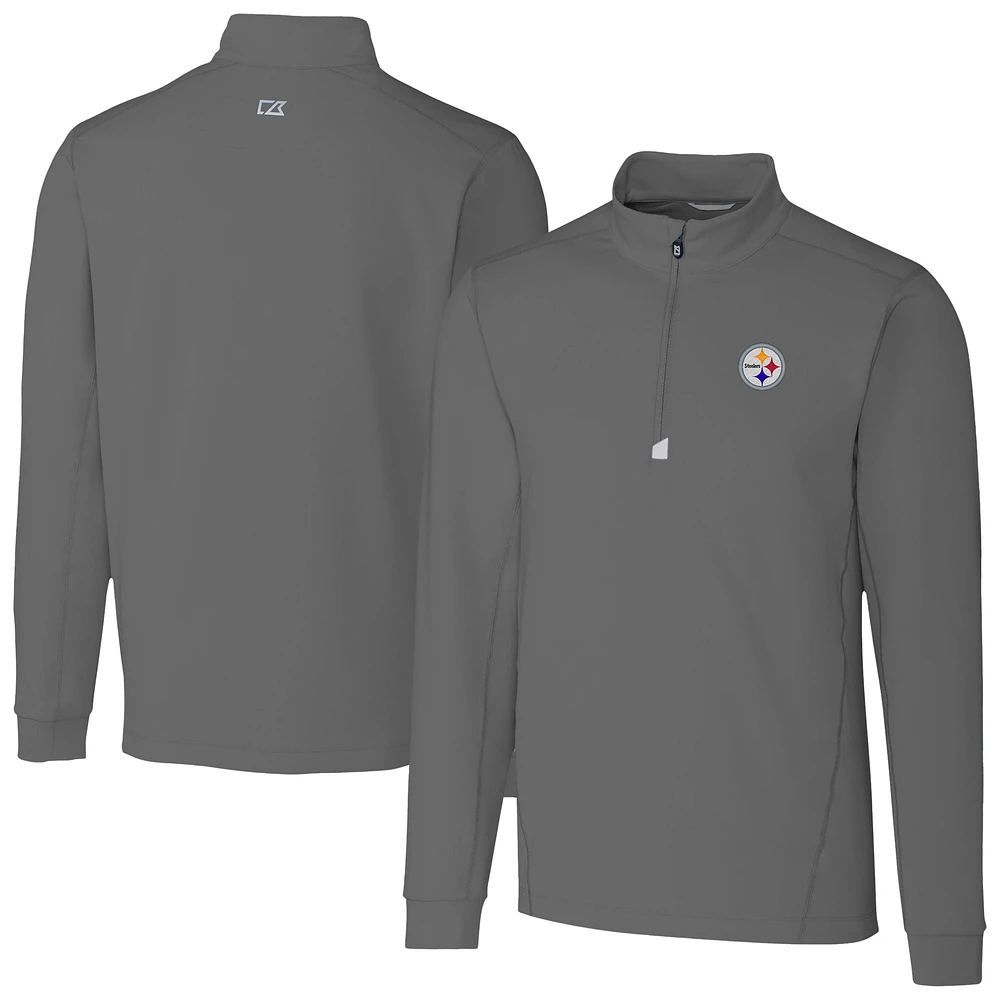 Men's Cutter & Buck Gray Pittsburgh Steelers Traverse Stretch Quarter-Zip Top