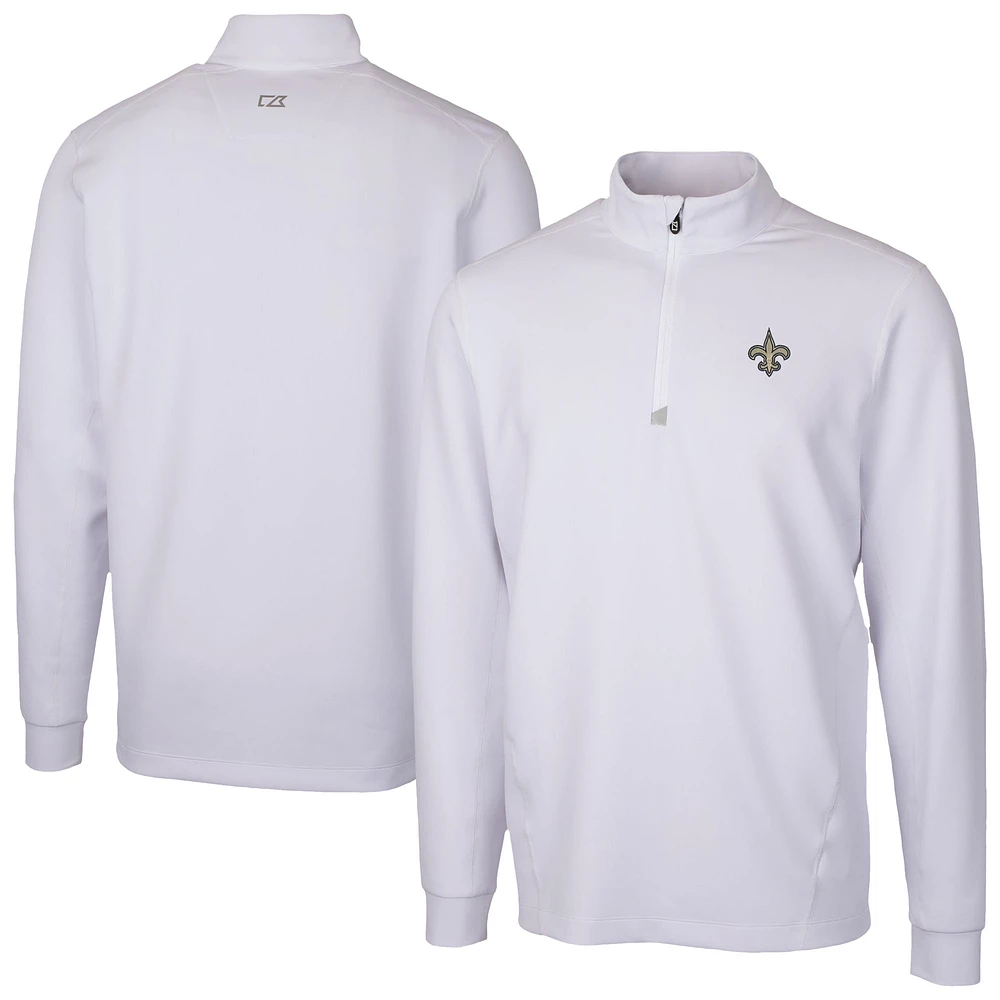 Men's Cutter & Buck White New Orleans Saints Traverse Stretch Quarter-Zip Top