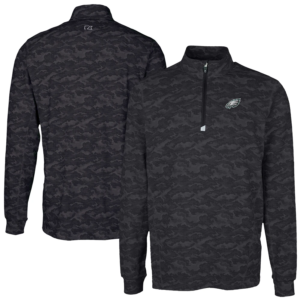 Men's Cutter & Buck Black Philadelphia Eagles Traverse Camo Print Stretch Quarter-Zip Top