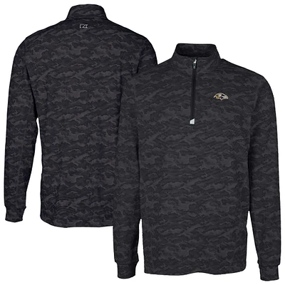 Men's Cutter & Buck Black Baltimore Ravens Traverse Camo Print Stretch Quarter-Zip Top