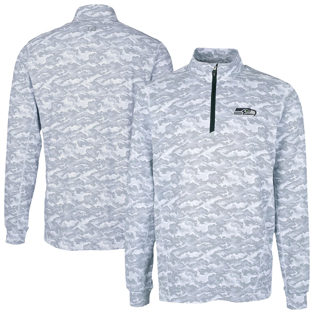 Men's Cutter & Buck Charcoal Seattle Seahawks Traverse Camo Print Stretch Quarter-Zip Top
