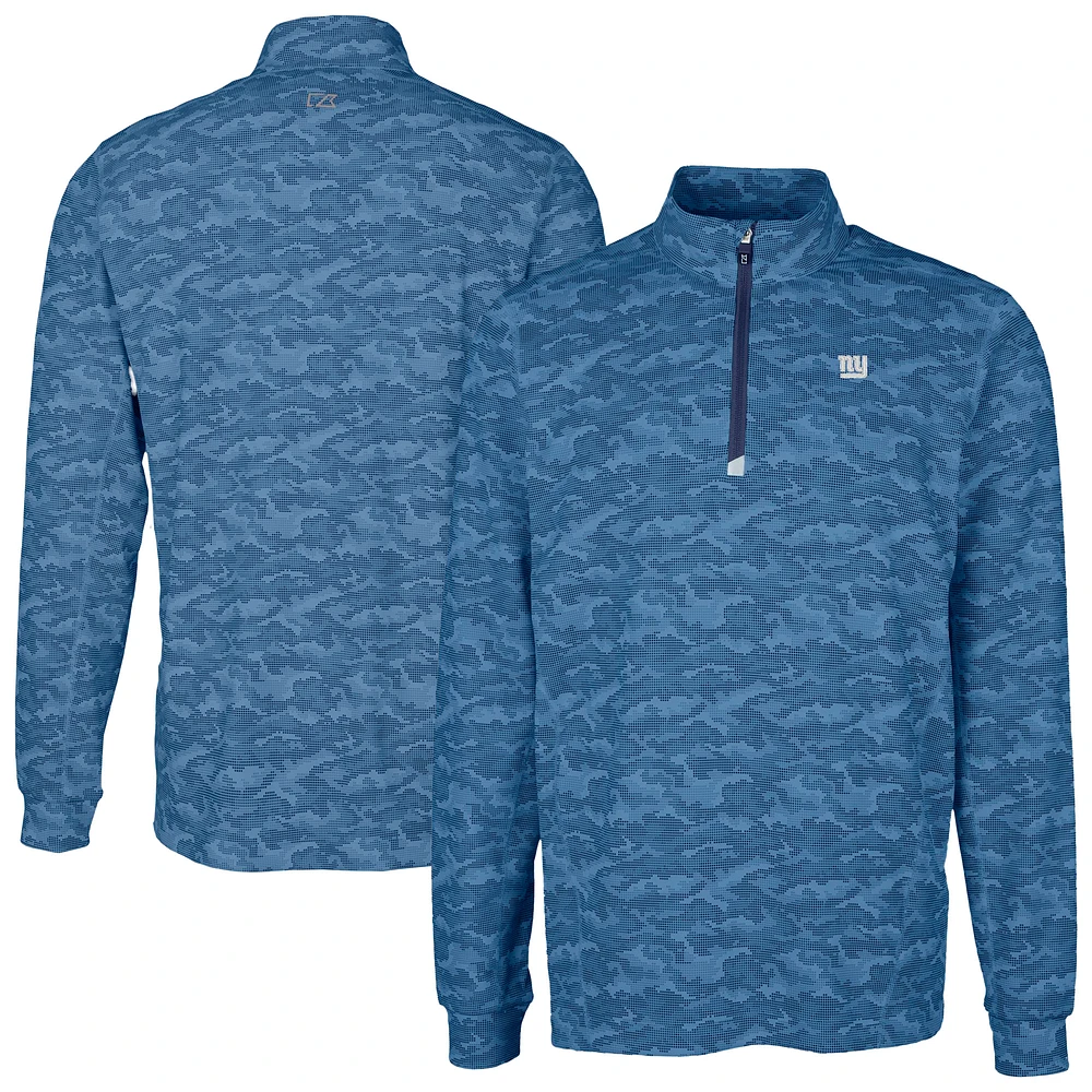 Men's Cutter & Buck Navy New York Giants Traverse Camo Print Stretch Quarter-Zip Top