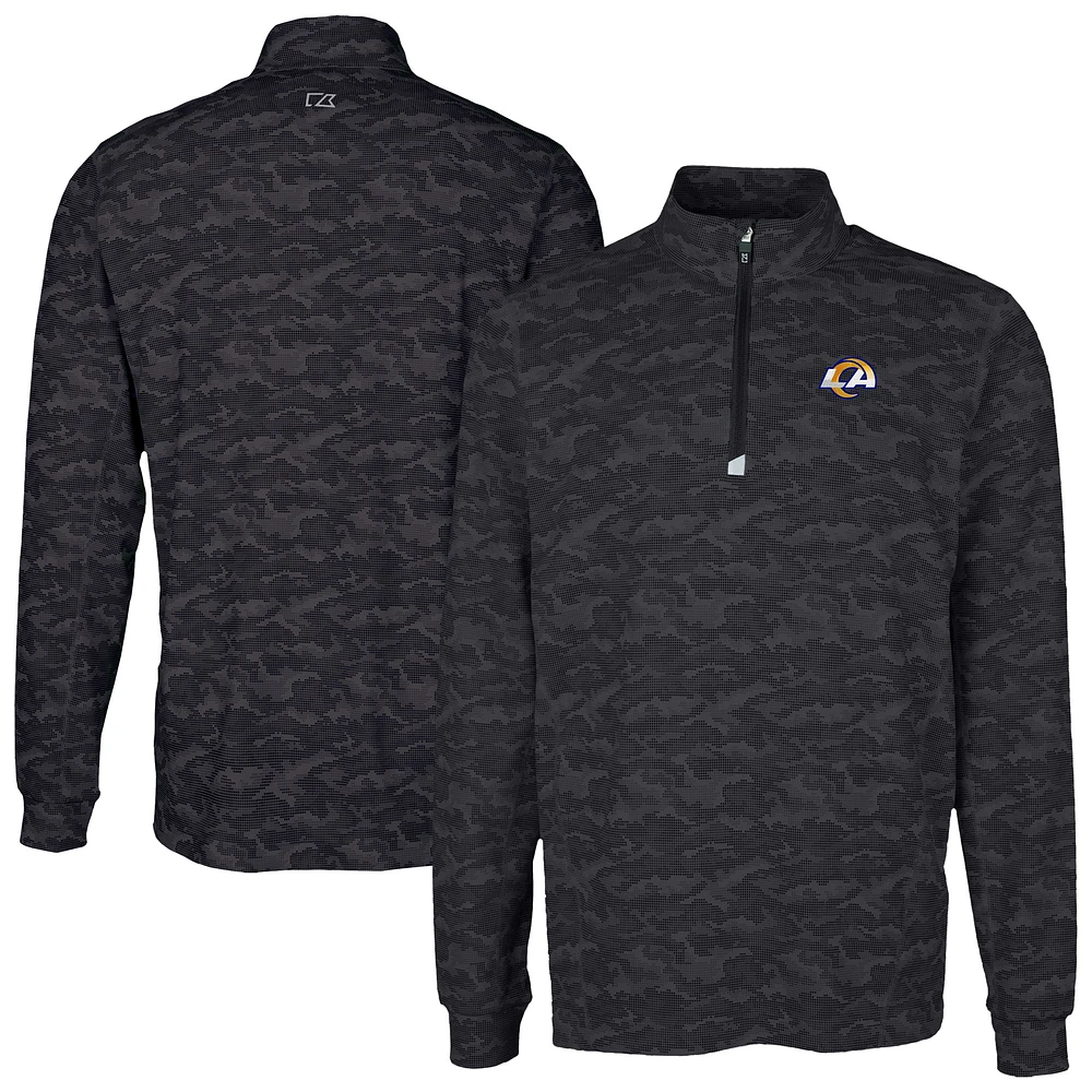 Men's Cutter & Buck Black Los Angeles Rams Traverse Camo Print Stretch Quarter-Zip Top