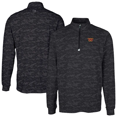 Men's Cutter & Buck Black Washington Commanders Traverse Camo Print Stretch Quarter-Zip Top