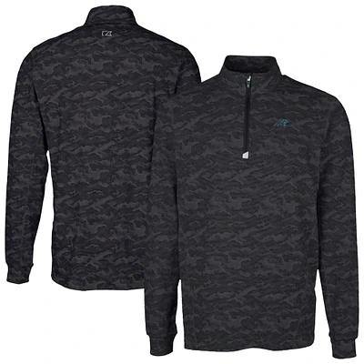 Men's Cutter & Buck Black Carolina Panthers Traverse Camo Print Stretch Quarter-Zip Top