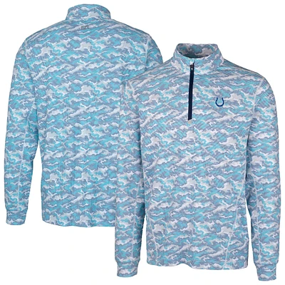 Men's Cutter & Buck Blue Indianapolis Colts Traverse Camo Print Stretch Quarter-Zip Pullover Top