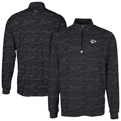 Men's Cutter & Buck Black Kansas City Chiefs Traverse Camo Print Stretch Quarter-Zip Top