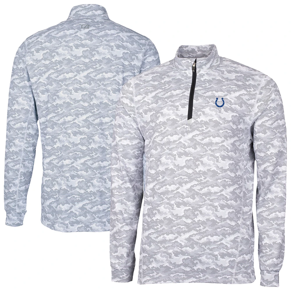 Men's Cutter & Buck Charcoal Indianapolis Colts Traverse Camo Print Stretch Quarter-Zip Top