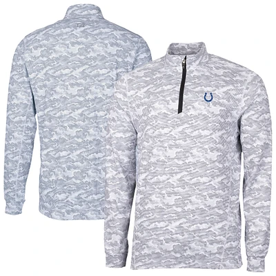 Men's Cutter & Buck Charcoal Indianapolis Colts Traverse Camo Print Stretch Quarter-Zip Top
