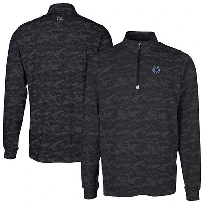 Men's Cutter & Buck Black Indianapolis Colts Traverse Camo Print Stretch Quarter-Zip Top