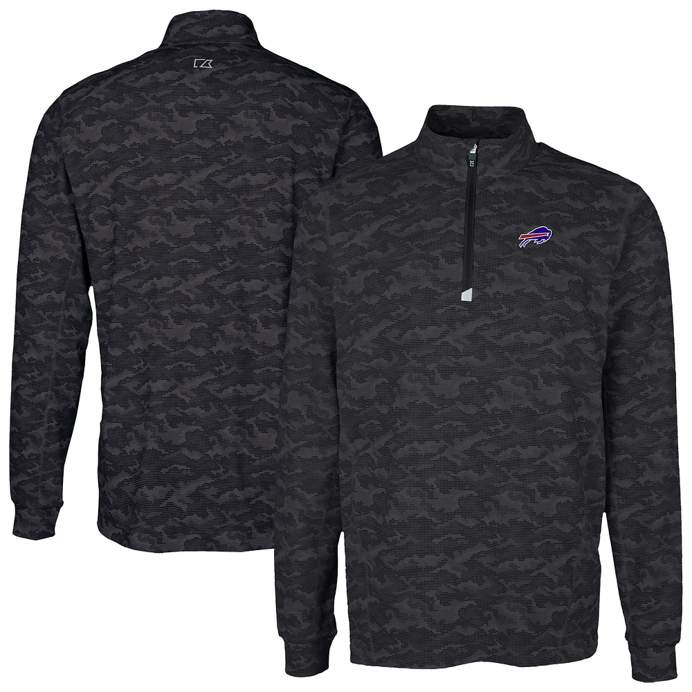 Men's Cutter & Buck Black Buffalo Bills Traverse Camo Print Stretch Quarter-Zip Top