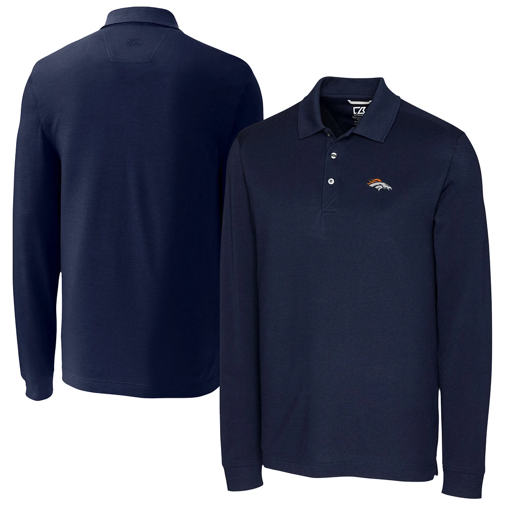 Men's Cutter & Buck Navy Denver Broncos Advantage Eco Pique DryTec Tri-Blend Polo