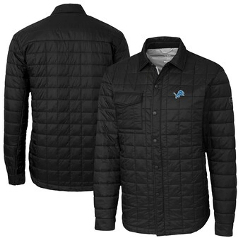 Men's Cutter & Buck Black Detroit Lions Rainier PrimaLoft Eco Insulated Quilted Full-Snap Shacket