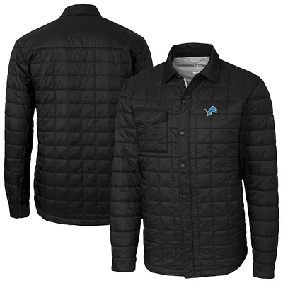 Men's Cutter & Buck Black Detroit Lions Rainier PrimaLoft Eco Insulated Quilted Full-Snap Shacket