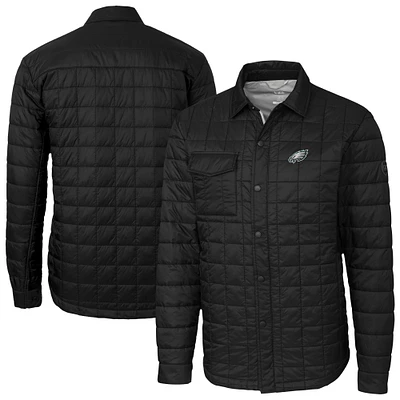 Men's Cutter & Buck Black Philadelphia Eagles Rainier PrimaLoft Eco Insulated Quilted Full-Snap Shacket