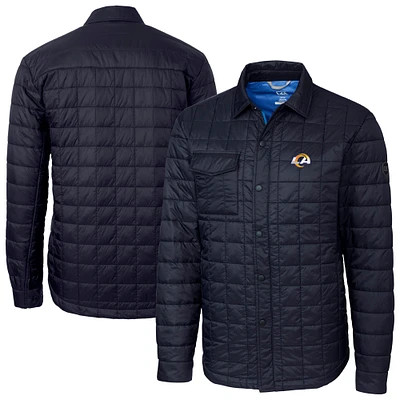 Men's Cutter & Buck Navy Los Angeles Rams Rainier PrimaLoft Eco Insulated Quilted Full-Snap Shacket