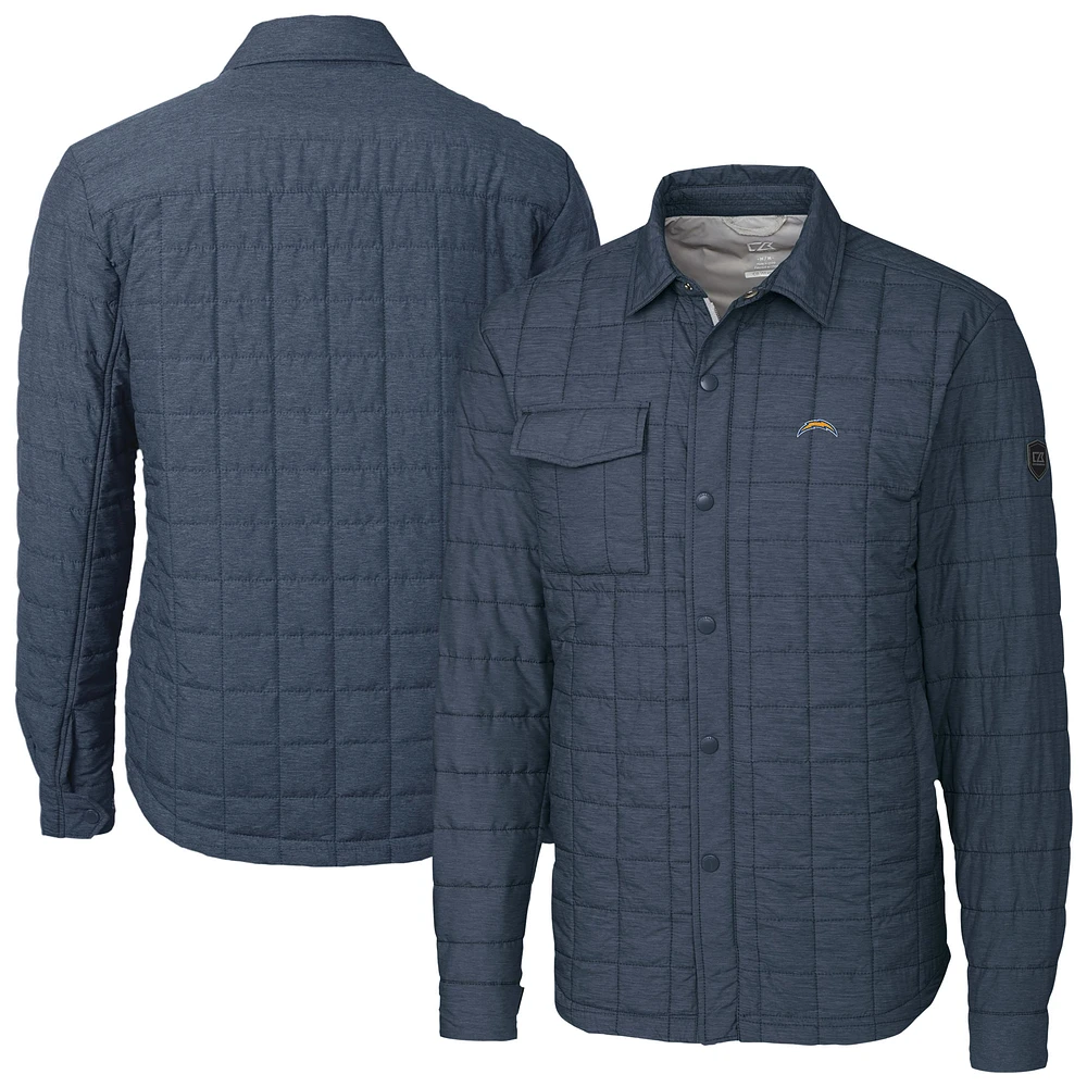 Men's Cutter & Buck Anthracite Los Angeles Chargers Rainier PrimaLoft Eco Insulated Quilted Full-Snap Shacket