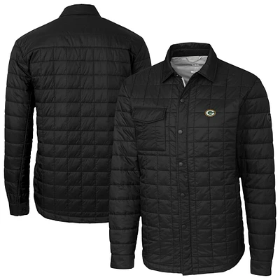 Men's Cutter & Buck Black Green Bay Packers Rainier PrimaLoft Eco Insulated Quilted Full-Snap Shacket