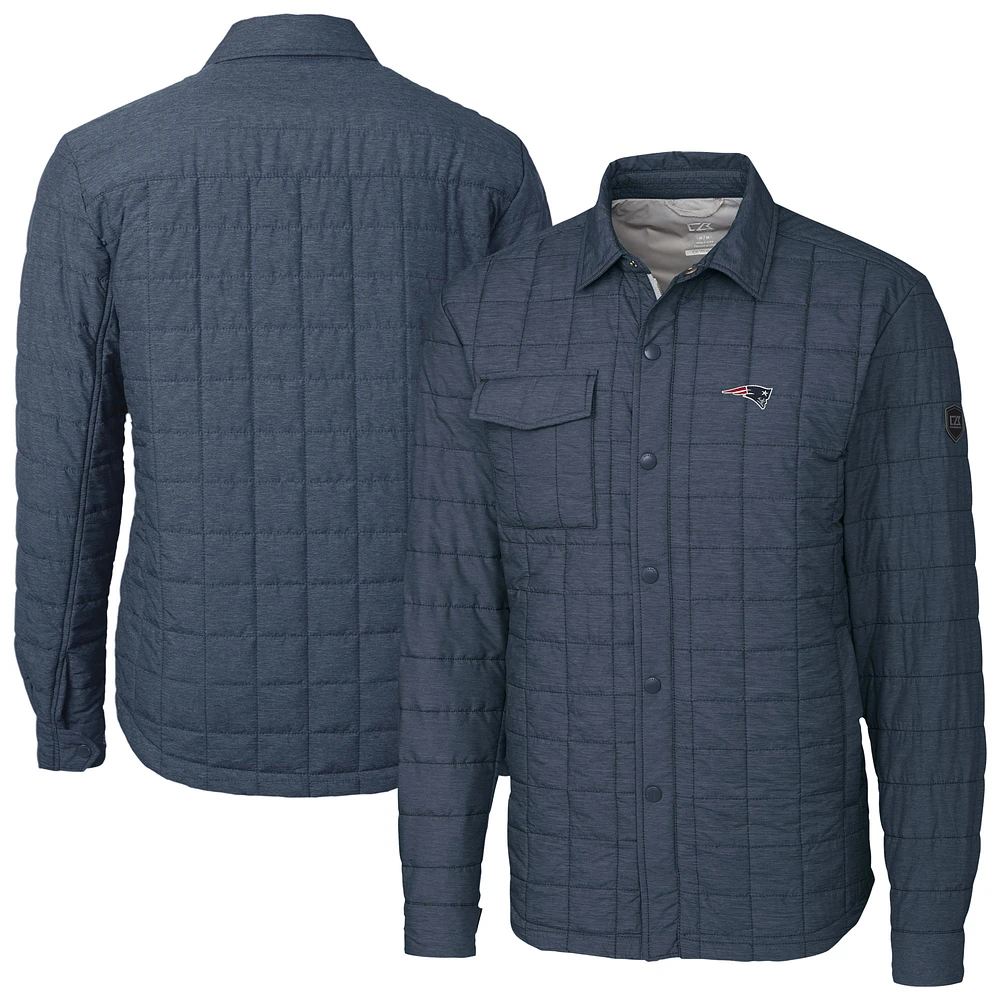 Men's Cutter & Buck Anthracite New England Patriots Rainier PrimaLoft Eco Insulated Quilted Full-Snap Shacket