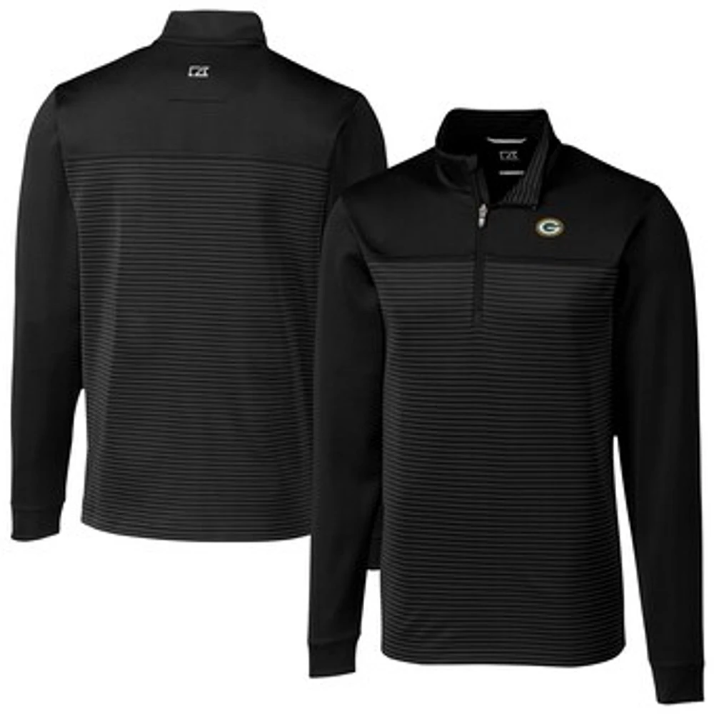 Men's Cutter & Buck Black Green Bay Packers Traverse Stripe Stretch DryTec Quarter-Zip Top
