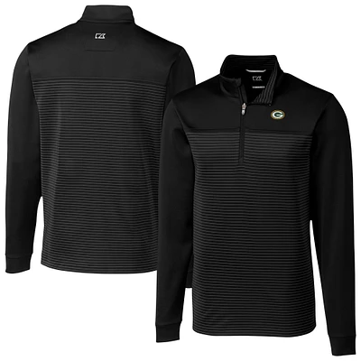 Men's Cutter & Buck Black Green Bay Packers Traverse Stripe Stretch DryTec Quarter-Zip Top